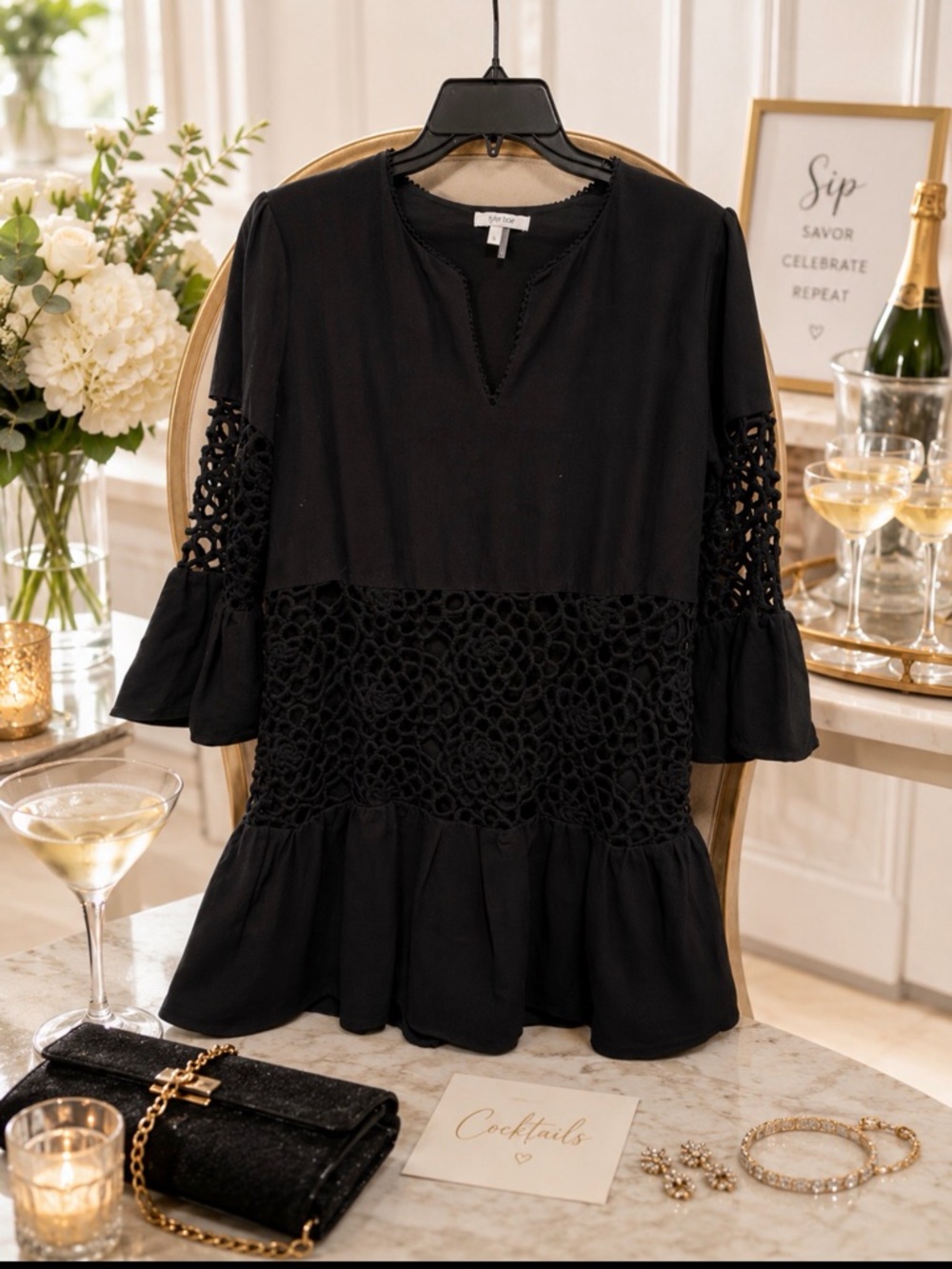 Tyler Boe Black Lace-Panel Issy eyelet dress size small